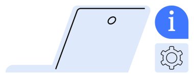Bilgi ve ayarlar için bitişik simgelerle bilgisayarı aç. Teknoloji, yazılım, yapılandırma, destek, öğrenme, bilişim hizmeti, basit iniş sayfası için ideal