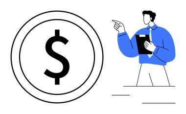 Profesyonel bir pano ve büyük dolar işaretini gösteriyor. Finans, iş, yatırım, para yönetimi, analiz, ekonomik büyüme, kurumsal başarı için idealdir. Düz basit metafor