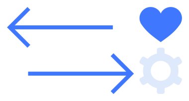 İki yönlü ok bir kalp ve dişliyi birbirine bağlar, duygular ve verimlilik arasındaki uyumu sembolize eder. Takım çalışması, işlemler, denge, karar verme, iş akışı, işbirliği, düz basit