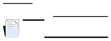 Evrakları içeren klasörü soyut yatay çizgilerin yanında aç. Organizasyon, iş akışı, veri yönetimi, dosyalama, dijital depolama, yapı görselleştirme, düz basit metafor