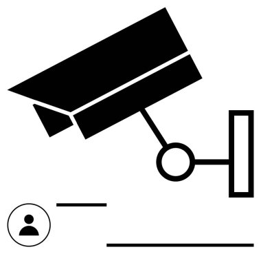 Basitleştirilmiş kamera dijital veri hatları olan bir bireyi izliyor. Güvenlik, gizlilik, izleme, kimlik, teknoloji, kontrol, modern güvenlik için idealdir. Basit bir metafor.