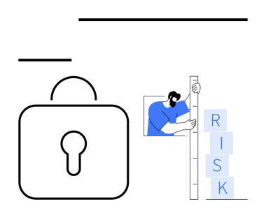 Asma kilit. Bireysel olarak RISK etiketli bloklar. Güvenlik, risk yönetimi, veri koruması, analiz, planlama, karar verme, uyum için ideal