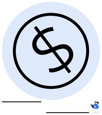 Mavi çemberin içinde siyah dolar yok işareti, tablet tutan minimalist kişi. Finans, bütçe, para kontrolü, harcamalar, tasarruflar, fakirlik karşıtı temalar için ideal. Düz basit metafor