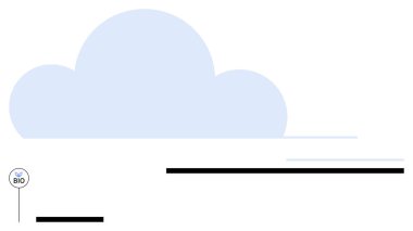 Merkezde mavi bulut şekli, siyah yatay çizgiler, küçük dairesel yaşam işareti. Teknoloji, çevre, bulut hesaplama, minimalist markalaşma, web tasarımı, basit iniş sayfaları için ideal