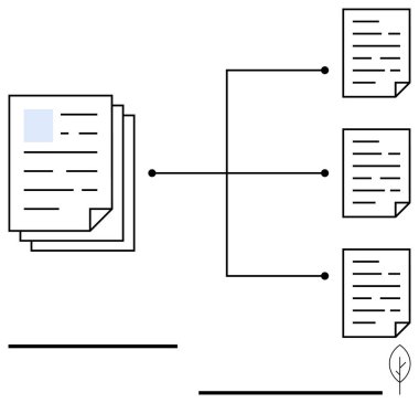 Yapılandırılmış akış hatları üzerinden bireysel dosyalara bağlı belge yığını. Görsel olarak organizasyon, verimlilik, hiyerarşi, belge yönetimi, sürdürülebilirlik ve ekolojik bilinçli çalışma vurgulanıyor