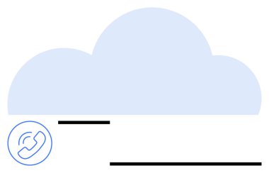 Çağrı ikonu ve soyut siyah çizgilerle mavi bulut şekli. Bulut teknolojisi, iletişim, iş desteği, ağ oluşturma, bilişim hizmetleri, müşteri hizmetleri, düz metafor için ideal