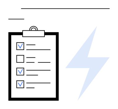 Kontrol işaretleri, görevler, yıldırım işaretleri olan bir pano. Üretkenlik, enerji, planlama, organizasyon, odaklanma, kontrol listesi tasarımı için ideal basit bir iniş sayfası
