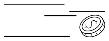 Yatay çizgiler ve dolar işareti olan bozuk para, dinamik hareketi, finansal büyümeyi, yeniliği ve hızı sembolize eder. Finans, ticaret, teknoloji, bankacılık, girişim pazarlaması için ideal