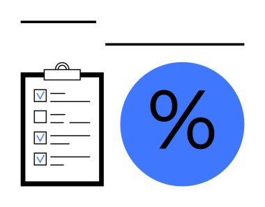 İşaretli pano ve dairesel mavi arka planda koyu bir yüzde sembolü var. Üretkenlik, hedef izleme, proje yönetimi, veri analizi, mali raporlar, anketler için ideal