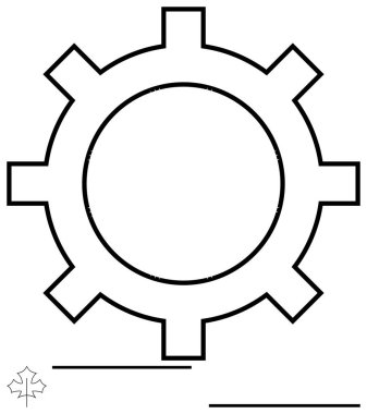 Basit kalın çizgileri, merkezi dairesel ayrıntıları olan büyük dişli ana hatları. Takım çalışması, mekanik, süreç, yenilik, işletim, mühendislik verimliliği için ideal. Minimalist düz basit metafor