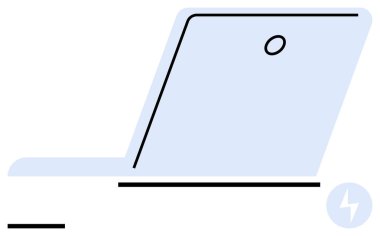 Pürüzsüz, temiz çizgilerle ve basit bir tasarım tarzıyla bilgisayarı aç. Teknoloji, yenilik, dijital çalışma, uzaktan üretim, minimalizm, çevrimiçi eğitim, basit iniş sayfası için ideal