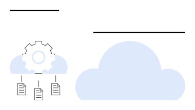 Bağlı dosyaların ve büyük bulut grafiğinin üstündeki vites sembolü. Bulut depolama, veri işleme, senkronizasyon, ağ oluşturma, otomasyon, bulut hizmetleri, teknoloji yeniliği için ideal. Düz basit