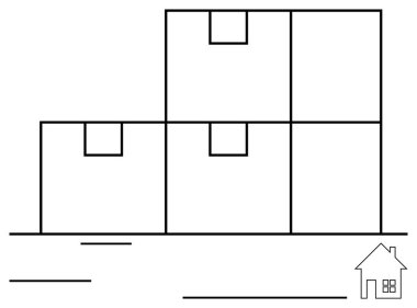 Yığılmış kutular depolama, teslimat ya da envanter yönetimini temsil ediyor. Küçük ev taşınmayı, taşınmayı ya da ev depolama çözümlerini öneriyor. Lojistik, nakliye, organizasyon verimliliği için ideal