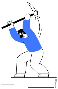 Aşağı doğru salıncak için kazma kaldıran bir işçi. Emek, madencilik, çaba, enerji, sebat, kararlılık, üretkenlik mücadelesi için idealdir. Düz basit metafor