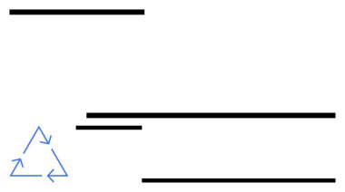 Mavi ok geri dönüşüm üçgeni kalın yatay çizgilere minimum bir şekilde eşlik eder. Sürdürülebilirlik, organizasyon, eko-dostluk, süreç, dairesel ekonomi, strateji, temiz tasarım için ideal. Düz