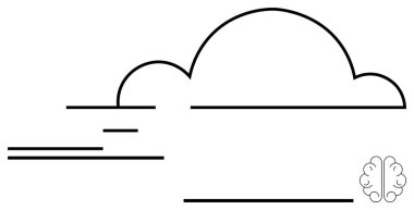 Dinamik çizgileri ve küçük bir beyin ikonu olan bulut çizgisi, bağlantı, teknoloji ve işbirliğini temsil ediyor. Yenilik için ideal, yapay zeka, bulut hesaplama, depolama, yaratıcılık takım çalışması
