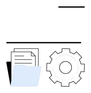 Organizasyonu, iş akışını ve işlem yönetimini temsil eden bir teçhizatın yanında kağıtların olduğu klasörü aç. Üretkenlik araçları, otomasyon, iş stratejisi, takım çalışması, geliştirme, dosya yönetimi için ideal