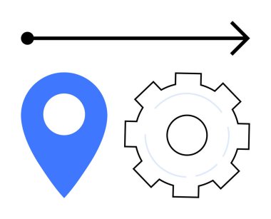 Mavi harita iğnesi, vites gösterme süreci ve ilerlemeyi gösteren ok. Navigasyon, iş akışı, süreç, yenilik, planlama yönü veya strateji için idealdir. Basit bir iniş sayfası için mükemmel