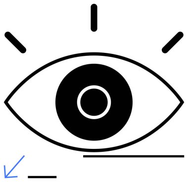 Vurgulanmış göz bebeği, dikkat çekmek için çevreleyen çizgiler ve minimum elementler. Yaratıcılık, vizyon, farkındalık, odaklanma, gözlem, basit iniş sayfası için ideal