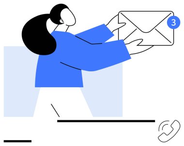 Elinde büyük bir e-posta zarfı tutan bir kadın. E- posta, mesajlaşma, iletişim, ofis işi, bildirimler, dijital hizmetler, basit iniş sayfası için ideal