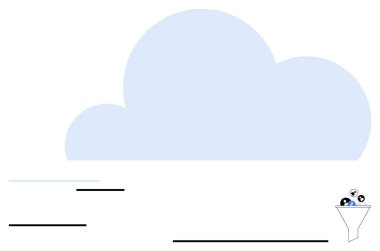 Katmanlı veri hatlarını çeşitli bilgi türlerini filtreleyen bir huniye yönlendiren büyük bulut. Bulut hesaplama, veri yönetimi, filtreleme, organizasyon, teknoloji iş akışı, analitik için ideal