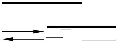 Sağı ve solu gösteren siyah yatay çizgiler ve oklar zıt yönde hareket ettiğini gösteriyor. Navigasyon, karar verme, iletişim, rehberlik, süreç akışı, ikilik, düz