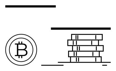 Bitcoin logosu dikey madeni paraların yanında. Kripto para, finans, engelleme zinciri, yatırım, ticaret, yenilik ve gelecek temalar için ideal. Asgari düz metafor