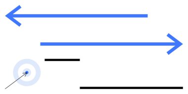 Zıt yönleri gösteren iki mavi ok, siyah çizgiler ve oklu bir hedef. Yönlendirme, strateji, odaklanma, hedef, muhalif rehberlik kararı için ideal. Düz basit metafor