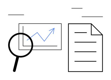 Veri değerlendirmesi, analitik, büyüme, araştırma, iş anlayışı, strateji geliştirme, pazar eğilimlerini sembolize eden bir belgenin yanındaki yukarı doğru çizgi grafiğinin üzerindeki büyüteç. Basit bir daire için ideal