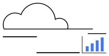 Bulut şekli, veri analizi ve büyümeyi sembolize eden mavi bir grafik ile teknoloji ve depolamayı temsil ediyor. Bulut depolama, teknoloji, veri güvenliği, analitik, bilişim hizmetleri, yenilik için ideal