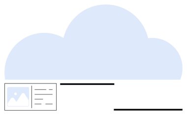 Geniş bulut grafiği yumuşak mavi renkli, küçük döküman blokları ve çizgileri ile teknoloji, veri ve ağ oluşturmayı temsil ediyor. İş için ideal, depolama, yenilik, iletişim, minimal tasarım modern