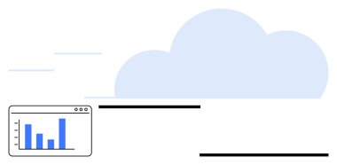 Mavi bulut ve dinamik çizgilerle dijital grafik arayüzü. Teknoloji, bulut hesaplama, veri analizi, çevrimiçi araçlar, modern uygulamalar, dijital dönüşüm, basit iniş sayfası için ideal