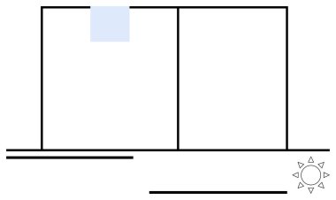 Yatay ve dikey çizgiler güneş ışığı sembolü ve ince mavi renkli bir pencere oluşturur. Mimari, iç tasarım, minimalizm, temiz düzen, berraklık, denge ve enerji verimliliği için ideal. A