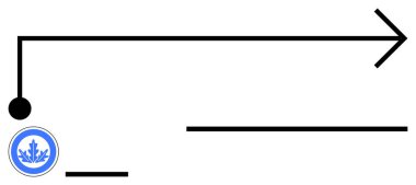 Bağlı çizgilerle sağı gösteren siyah ok ve grafik yapraklı mavi dairesel amblem. Strateji, yön, hedef, ilerleme, karar verme, liderlik, navigasyon, basit iniş için ideal