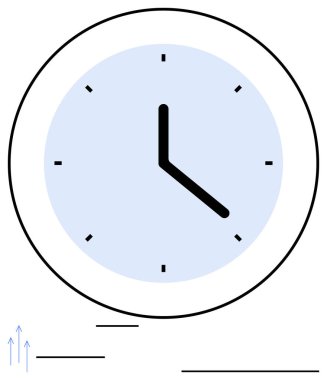 Analog saat, zamanı temiz tasarım ve açık işaretlerle gösterir. Zaman yönetimi, verimlilik, zamanlama, dakiklik, organizasyon, odaklanma, planlama stratejileri için idealdir. Düz basit metafor