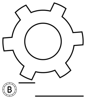 Vites biçimi teknoloji ve süreci sembolize ediyor. Bitcoin logosu finans ve engelleme zincirini çağrıştırıyor. Kripto para birimi, fintech, otomasyon, ekonomi, yenilik, mühendislik için ideal, düz basit metafor