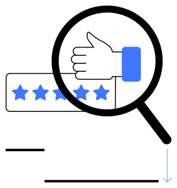 Büyüteç, mükemmellik ve onayı temsil eden beş yıldızlı bir sembol üzerinde yoğunlaşıyor. Müşteri memnuniyeti, gözden geçirme, geri bildirim, analiz, kalite, güven, değerlendirme için ideal