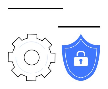 Kilit sembollü teçhizat ve kalkan güvenlik, koruma, sistem ayarları ve optimizasyonu iletir. Teknoloji, gizlilik, siber güvenlik, dijital araçlar, güvenlik sistemi yönetimi için ideal basit iniş