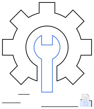 İngiliz anahtarını çevreleyen dişliler bakım, onarım ve konfigürasyonu sembolize ediyor. Teknoloji, mühendislik, verimlilik, sistem optimizasyonu, özelleştirme, teknik beceri düzlüğü için idealdir.