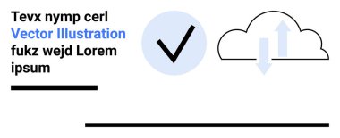 Yuvarlak işaretli yukarı ve aşağı okları olan bulut, tasarım için metin blokları. Teknoloji, veri transferi, bulut bilgisayarı, doğrulama, minimalizm, UI tasarımı, basit iniş için ideal
