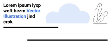 Soyut mavi bulut, siyah çizgiler, yer tutucu metin ve organik bitki yapısı minimalist bir düzen oluşturur. Web tasarımı, markalaşma, sunumlar, dijital pazarlama, blog eğitimi için ideal