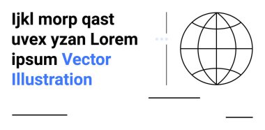 Dinamik modern metin bloklarının yanında siyah ve mavi çizgileri olan soyut bir küre. Teknoloji, iletişim, küreselleşme, markalaşma, pazarlama, tasarım, eğitim için ideal
