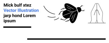Hareket çizgileri olan uçan böcekler, eller minimum metin ve yatay çubukların yanında toplanmış durumda. Hareket, eylem, doğa, basitlik, çevre, diyalog, basit iniş sayfası için ideal
