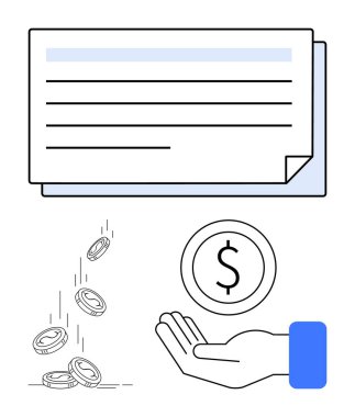 Finansal durum, madeni paraların düşmesi para, yatırım ve ödemeyi sembolize ediyor. Finans, bankacılık, tasarruf, bağış toplama zenginliği için ideal basit bir iniş sayfası