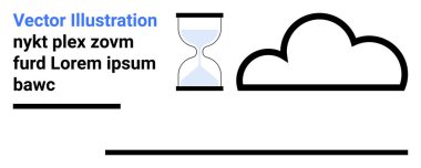 Kum saati minimum bulut grafiği ve yatay çizgilerle eşleştirilmiş. Üretkenlik için ideal, son teslim tarihleri, beyin fırtınası, zaman izleme, proje planlama, organizasyon, basit iniş sayfası