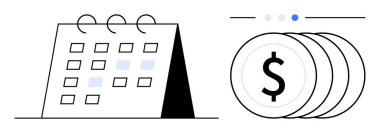 Masa takvimi ve madeni planların altını çizen dolar işaretli madeni paralar. Finans, tasarruf, planlama, bütçe, planlama, ödemeler, kişisel organizasyon, basit iniş sayfası için ideal
