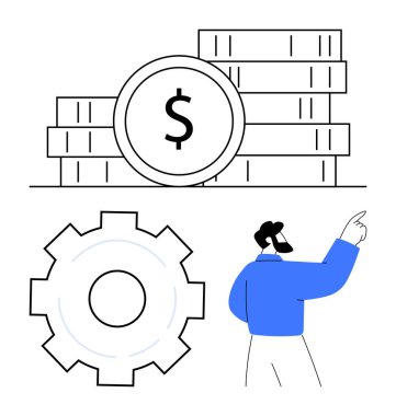 Birikmiş paralar, büyük teçhizat ve bir işadamı finansal başarıyı, verimliliği ve sistem optimizasyonunu vurguladı. Finans, girişimcilik, yenilik, ekonomi takım çalışması stratejisi için ideal