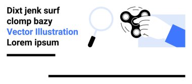 Büyüteçle yan yana dönen hareketli dönen el sıkıştırıcı. Üretkenlik, odaklanma, stres atma, yenilik, oyun, keşif, basit iniş sayfası için ideal