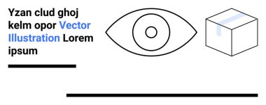 3 boyutlu küp ve yer tutucu metin ile eşleştirilmiş göz ögesi görsel odak ve yapıyı harmanlar. Markalaşma, tasarım, vizyon, teknoloji, ambalaj, eğitim, basit iniş sayfası için ideal