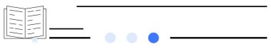 Metni simgeleyen satırların olduğu açık bir kitap. İlerlemeyi, odaklanmayı ya da yüklemeyi gösteren üç nokta. Eğitim, e-öğrenim, okuma, öğrenim izleme, çevrimiçi içerik, ilerleme göstergesi ve basit bir